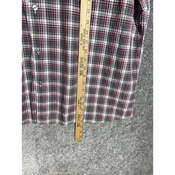 Apt 9 Short Sleeve Plaid Button Up Shirt Mens Size XXL Gray Red White Pockets - Picture 8 of 8